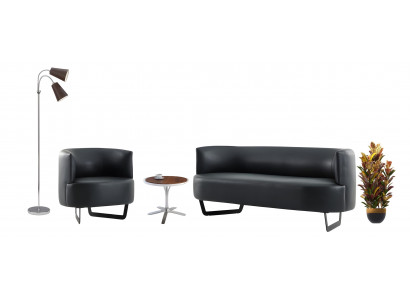 Schwarze Couchgarnitur Designer Leder 2-Sitzer 2x Ledersessel 3-tlg