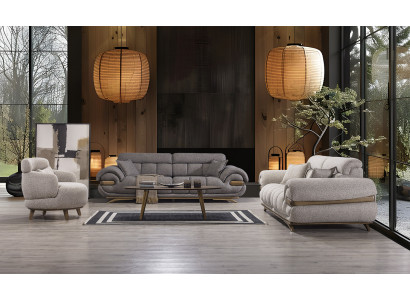 Designer Polstergarnitur Edle 3-Sitzer Couchen Textilsessel -3tlg.