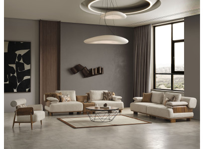Elegante Beige Wohnzimmer Sitzgarnitur Moderne 2x 3-Sitzer Sessel