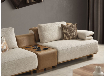 Elegante Beige Wohnzimmer Couch Moderner Dreisitzer Musikmodul