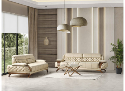Moderne Beige Wohnzimmer Textil Couchgarnitur Designer Polstersofas