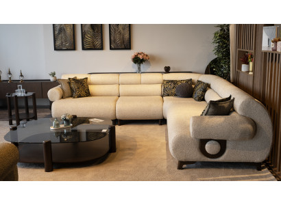 Stilvolles Beiges Ecksofa Wohnzimmer Textilcouch Komfort-Sofa