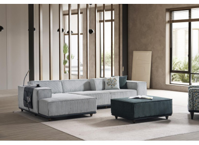 Designer Relaxsofa Moderne Eckcouch Polsterhocker Edle Garnitur