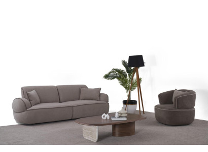 Beiges Wohnzimmer Set Designer 3-Sitzer Robuster Couchtisch 2tlg-
