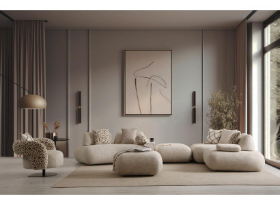 Luxuriöse Wohnzimmer Stoffgarnitur Sessel Stoffsofa Polsterhocker