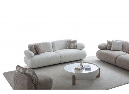Weiße Wohnzimmer Garnitur Luxuriöser 3-Sitzer Holz Couchtisch 2tlg