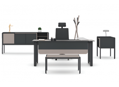 Schwarz-Beiges Büro-Set Edler Schreibtisch Designer Sideboard Tische