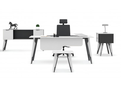 Komplettes 4-teiliges Set in Weiß – Schreibtisch Sideboard & Tische