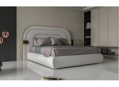 Hellgraues Doppelbett Designer Schlafzimmer Textilbett Bettgestell