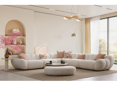 Weiße Couchgarnitur Ecksofa Couchtisch Beistelltisch Hocker 4tlg.