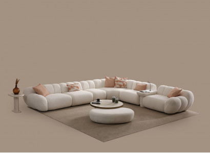 Weißes Wohnzimmer Set Hochwertiges Ecksofa Couchtisch Hocker