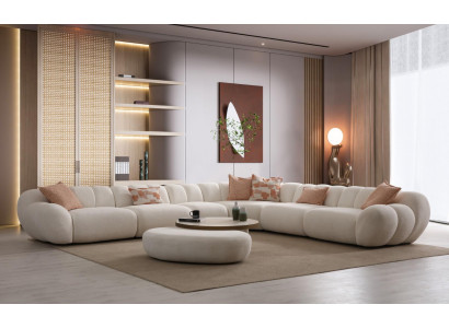 Stilvolles Wohnzimmer Set Luxuriöses Ecksofa Couchtisch Pouf Möbel