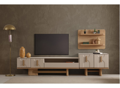 Beiges Wohnzimmer Set Designer TV-Konsole Luxuriöse Holz Möbel
