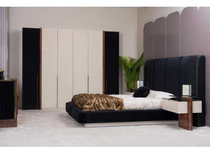 Das Schlafzimmer-Set (Bett + 2 Nachttische + Schrank) schafft Gemütlichkeit.