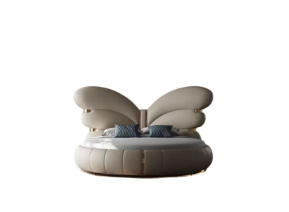 Designer Beiges Doppelbett Edle Schlafzimmer Betten Textilbett