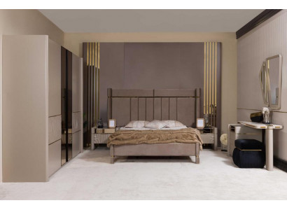 Stilvolles Schlafzimmer-Set(Bett +2x Nachttisch +Schrank +Kommode mit Spiegel)