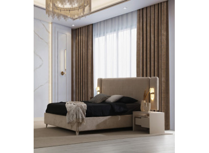 Moderne Schlafzimmer Garnitur Polsterbett 2x Holz Nachttische