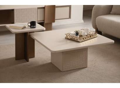 Beige Wohnzimmer-Set 2-teilig Couchtisch Center-Tisch Wohnzimmermöbel