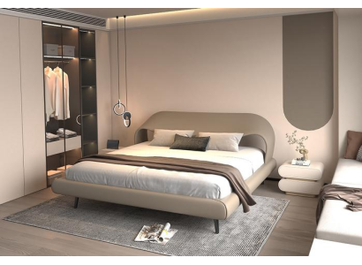 Beiges Leder Doppelbett Schlafzimmer Designer Betten Textilbetten