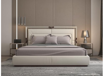 Exklusives Beiges Schlafzimmer Bett Stilvolles Textil Doppelbett