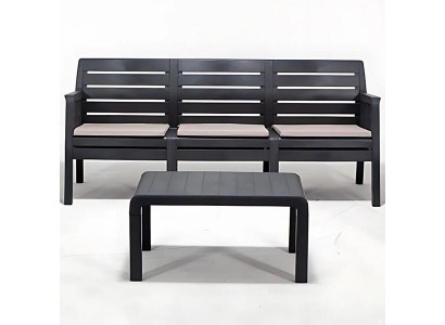 Luxus Gartenmöbelgarnitur Anthrazit 3-Sitzer-Sofa und Couchtisch 2 Teile