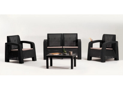 Schwarzes modernes Gartenmöbel-Set 4-teilig mit Sofa und Sesseln