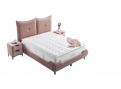 Schlankes Bett mit hochwertiger Polsterung in Rosa und bequemem Kopfteil