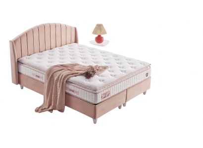 Glamouröses Bett in zartem Rosa aus strapazierfähigen Materialien