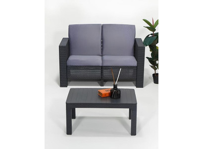 Modernes Graues Gartenset Designer Gartenmöbel Edler Couchtisch