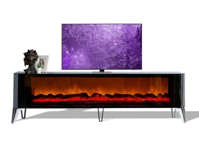 Stilvoller Grauer TV-Sideboard Luxuriöse Wohnzimmer TV-Möbel Kamin