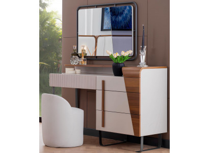 Weißes Schlafzimmer Schminktisch Designer Spiegel Polsterhocker