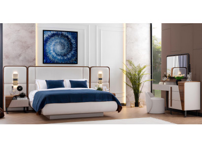 Weiße Schlafzimmer Garnitur Edles Textilbett Schminktisch Hocker
