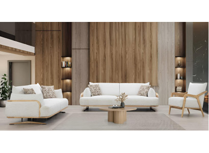 Modernes 3-tlg. Wohnzimmer-Set in Weiß – Sofagarnitur 3+3+1 Sitzer