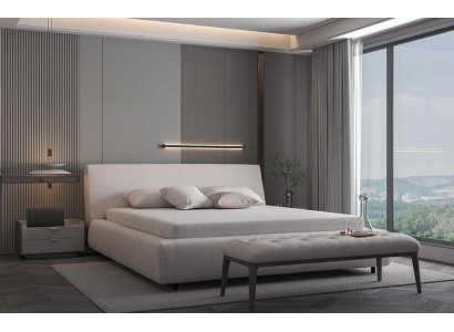 Weißes Textilbett Schlafzimmer Doppelbetten Designer Polsterbett