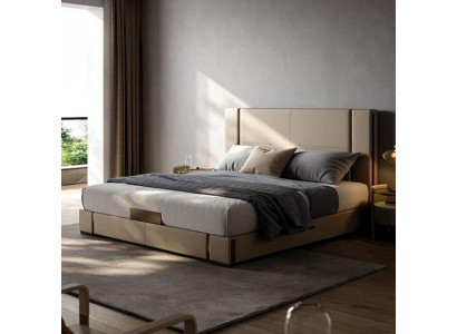 Exklusives Beiges Doppelbett Designer Kopfteil Hochwertiges Bett