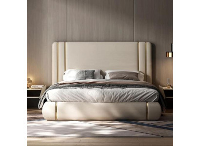 Elegantes Weißes Schlafbett Hohes Kopfteil Schlafzimmer Textilbett