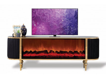 Schwarzer TV-Lowboard Designer Kamin Ausführung Moderne Luxus Möbel