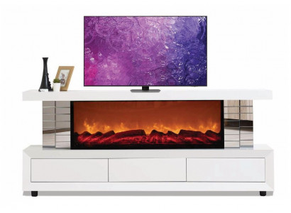 Weißer TV-Schrank aus Holz mit Kamin und Bluetooth, stilvolle TV-Möbel