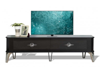 Luxuriöses schwarz-goldenes TV-Schrank und Metallgriffen