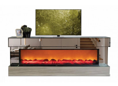Luxuriöser transparenter Holz-TV-Schrank mit Kamin stilvolle TV-Möbel
