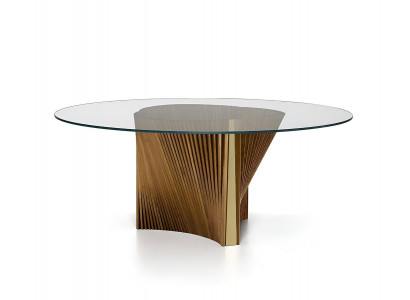 Runder Esstisch Designer Glasplatte Holzgestell Esszimmer Möbel