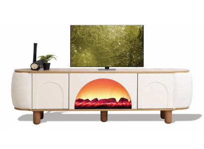 Elegantes TV-Möbel aus weißem Nussbaumholz mit Kamin und Bluetooth