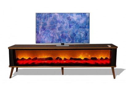 Braunes Holz TV-Lowboard mit Kamin und Bluetooth Steuerung