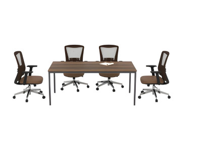 Rechteckiger Brauner Konferenztisch Designer Holzplatte Metallfüße