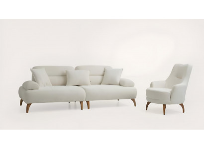 Weiße Wohnzimmer Sitzgarnitur Designer 3-Sitzer Textilsessel Sofa