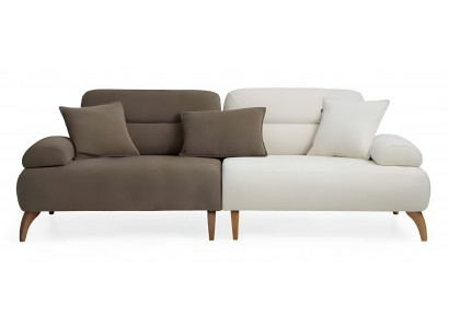 Braun-Weißer 3-Sitzer Wohnzimmer Textilsofa Edle Polstercouch Sofas