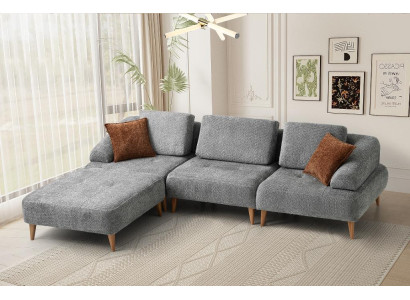 Modernes Graues Ecksofa Wohnzimmer L-Form Couch Edle Textilcouchen