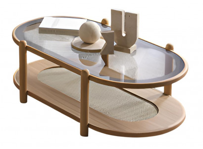 Moderner Braun Couchtisch mit Glasplatte und Holzgestell Hochwertig Möbel