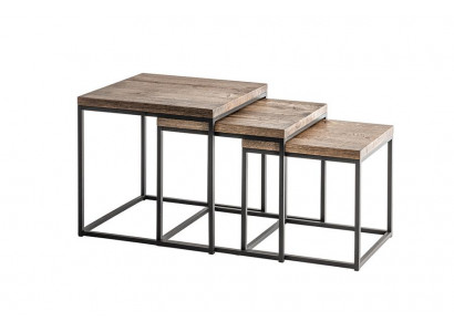 Moderne Nesting Tische mit robustem Metallgestell und Holzoberfläche