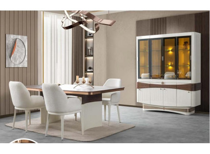 Esszimmer Set mit Esstisch, 4x Stühlen und Vitrine im modernen Design